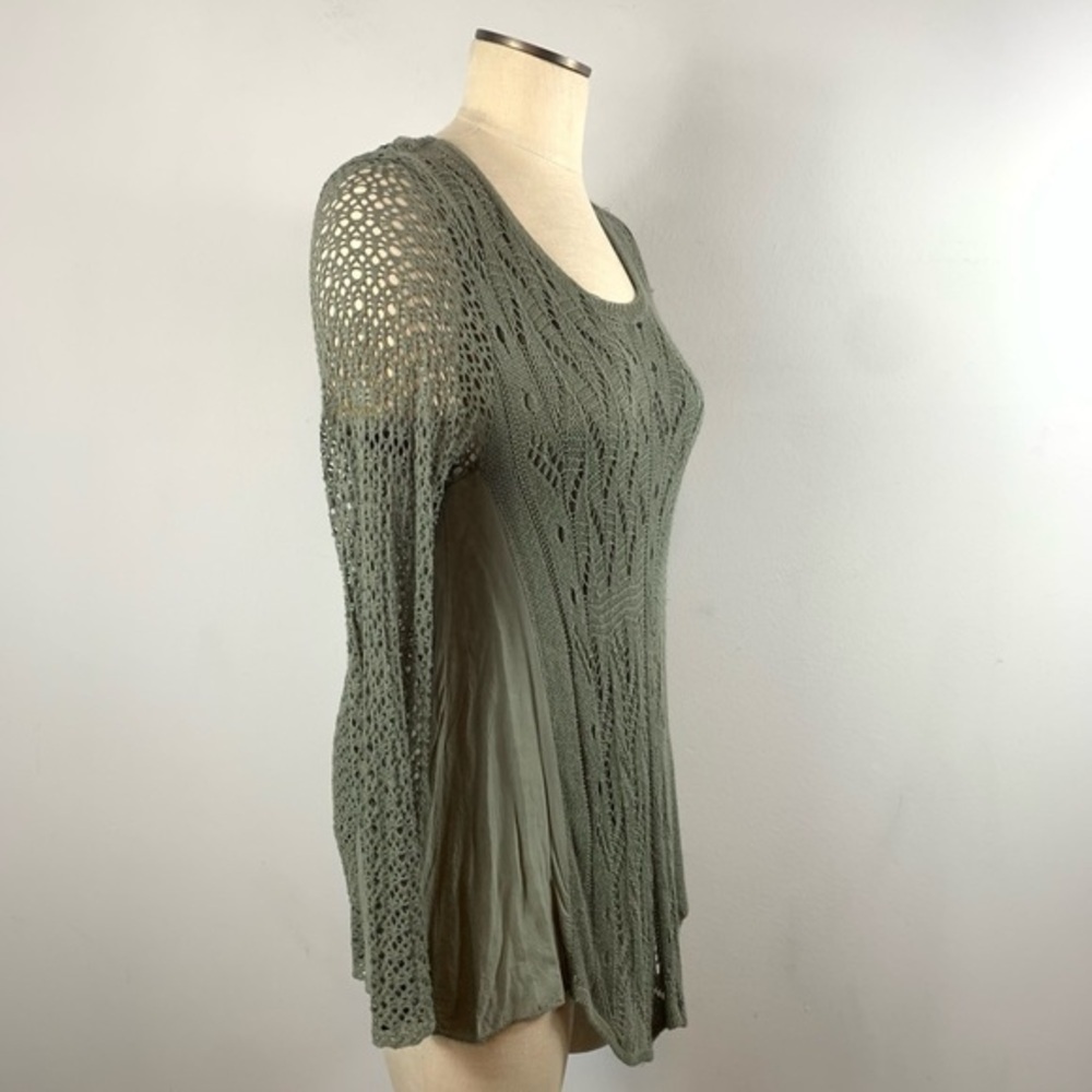 Pala D'Oro Olive Green Crocheted Open Knit Layered Boho Long Sleeve Top S/M - Picture 3 of 8